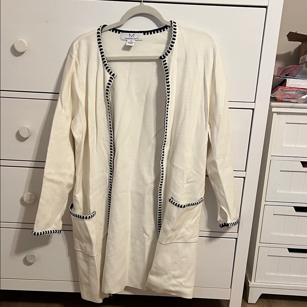 Cream Open Cardigan with Black Trim